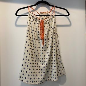 Blue, cream and orange tank top.